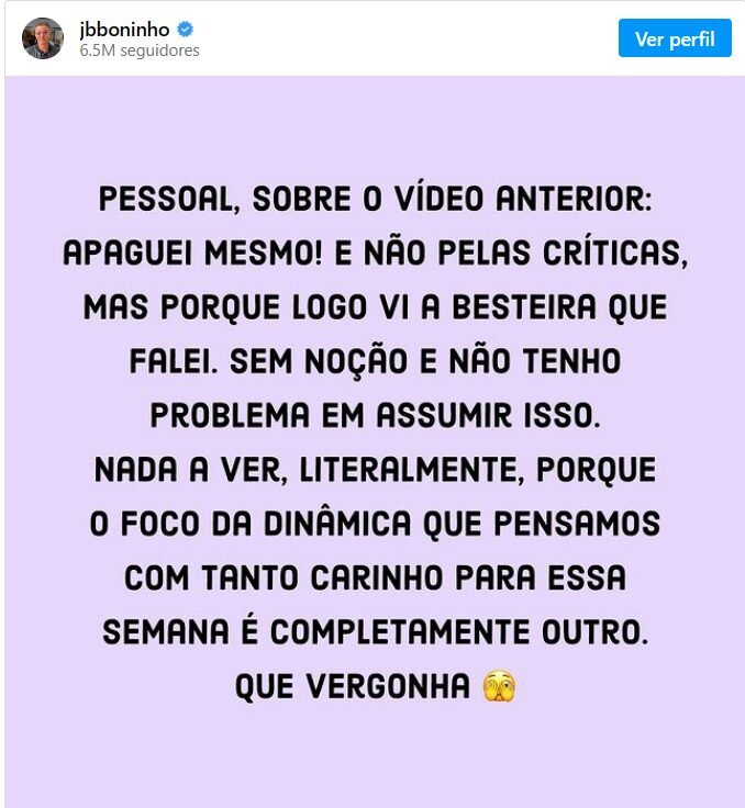 Boninho deleta vídeo e se desculpa por declarações polêmicas 1 Imagem do vídeo polêmico