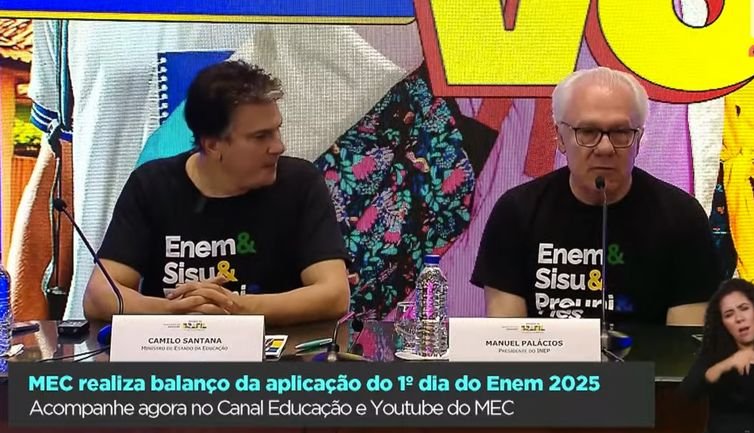 Print/Youtube do MEC. Brasília - 09/11/2025 - MEC faz balanço do primeiro dia do Enem 2025. Foto: Print/Youtube do MEC.